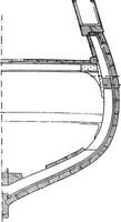 sektion av en fartyg byggd i korsa plankor, årgång gravyr. vektor