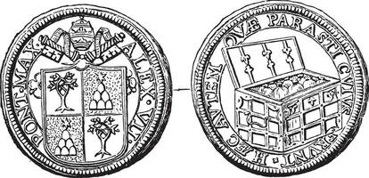 guld mynt av påve alexander vii, årgång gravyr. vektor