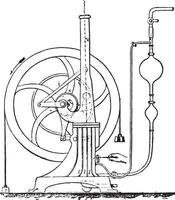 Diagramm zeigen das Einzelheiten von das Mechanismus und das Zubehör von bisschop Motor Installation, Jahrgang Gravur. vektor