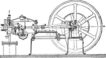 Seite Elevation von ein otto Motor, das Rahmen Sein vermutet Sektion entlang das Achse von das Stange welche Kontrollen das gleiten, Jahrgang Gravur. vektor