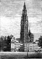Kathedrale von unser Dame, im Antwerpen, Belgien, Jahrgang Gravur. vektor