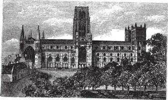 durham katedral i England, förenad rike, årgång gravyr vektor