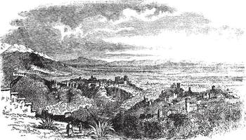 Aussicht von Dorf beim Granada, Andalusien, Spanien Jahrgang Gravur vektor