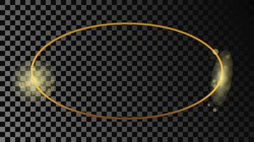 guld lysande oval form ram isolerat på mörk bakgrund. skinande ram med lysande effekter. vektor illustration.