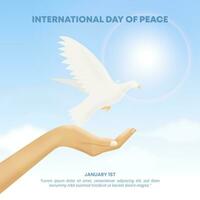 International Tag von Frieden Hintergrund mit ein Hand und Taube vektor