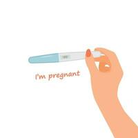 weiblich Hände halten positiv Schwangerschaft Prüfung Ergebnis mit zwei rot Streifen vektor