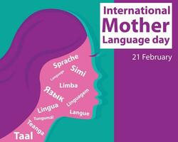 Illustration Vektor Grafik von ein Frau Kopf enthält Text im anders Sprachen, perfekt zum International Tag, Mutter Sprache Tag, zelebrieren, Gruß Karte, usw.