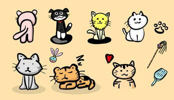 uppsättning av tecknad serie katt tecken av annorlunda raser uppsättning isär mot de bakgrund, vektor illustration.