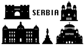 silhuetter av serbian landmärken turist attraktion vektor illustration