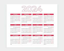 kalender design 2024 , kalender 2024, 2024, kalender design, vägg kalender, vägg kalender 2024, skrivbord kalender, engelsk kalender, Semester vektor