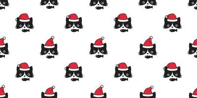 Katze nahtlos Muster Weihnachten Vektor Santa claus Hut Kätzchen Kopf Karikatur Schal isoliert wiederholen Hintergrund Fliese Hintergrund Gekritzel Illustration Design