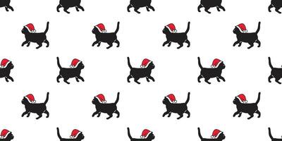 katt sömlös mönster jul vektor santa claus hatt kattunge gående tecknad serie scarf isolerat upprepa tapet bricka bakgrund klotter illustration design