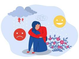 mental Gesundheit eben Konzept, Frau positiv und Negativ Emotionen, gut und Schlecht Stimmung.Gegensätze psychologisch Vektor Stimmung Schaukeln Vektor Illustration