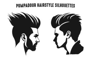 Pompadour Frisur Haarschnitt Silhouetten Vektor isoliert auf ein Weiß Hintergrund, männlich Haar Clip Art