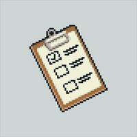 Pixel Kunst Illustration zu tun Liste. pixelig Notiz. Checkliste zu damit aufführen Hinweis Prüfung pixelig zum das Pixel Kunst Spiel und Symbol zum Webseite und Video Spiel. alt Schule retro. vektor