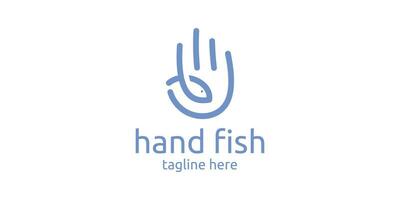 Logo Design Kombination von Hand gestalten mit Fisch, minimalistisch Logo Design. vektor