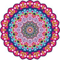 bunte Mandala-Illustration auf Doodle-Stil. Vektor handgezeichnete Doodle Mandala mit Herzen. Helle Farben Mandala-Design für Print, Poster, Cover, Broschüre, Flyer, Banner, Buchcover.