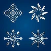 fyra snöflinga grupp på isolerat blå bakgrund, uppsättning av snöflinga symbol, ikon, logotyp för design jul vektor, illustration element samling vektor