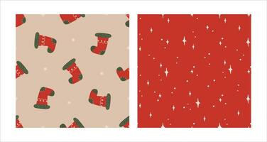 nahtlos Muster einstellen mit Weihnachten rot Socke und funkelt. Weihnachten und Neu Jahr Konzept. Hand gezeichnet retro Jahrgang Vektor Textur zum Hintergrund, Drucke, Verpackung, Textil-