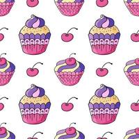 Vektor-Illustration. nahtloses Muster mit süßem Gebäck. süße Muffins, Cupcakes vektor