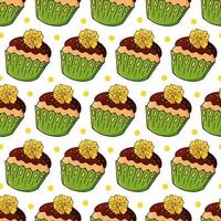 vektor illustration. sömlöst mönster med söta bakverk. söta muffins, muffins. prickig bakgrund. textur för tyg