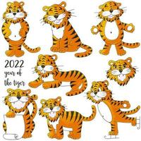 Symbol von 2022. Abbildung mit Tiger in der Hand zeichnen Stil. neues Jahr 2022 vektor