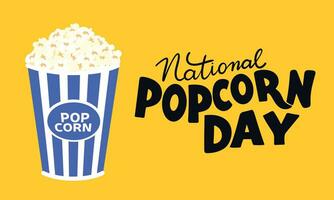 National Popcorn Tag Banner. Handschrift Beschriftung National Popcorn Tag Text und Eimer Popcorn. Hand gezeichnet Vektor Kunst.
