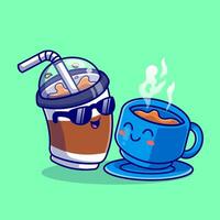 söt is kaffe med varm kaffe tecknad serie vektor ikon illustration. dryck objekt ikon begrepp isolerat premie vektor. platt tecknad serie stil