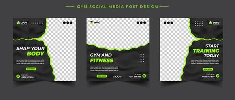 Fitnessstudio, Fitness, und Sport Sozial Medien Post Vorlage Design Satz. verwendbar zum Sozial Medien, Banner, und Webseite. vektor