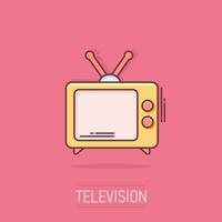 Vektor-Cartoon-TV-Symbol im Comic-Stil. Fernsehzeichen-Illustrationspiktogramm. tv business splash effekt konzept. vektor