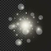 vit lysande ljus brista explosion, blixt av ljus, en magisk glöd, stjärna strålar vektor bild