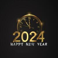 glücklich Neu 2024 Jahr elegant Gold Text mit Feuerwerk, Uhr und Licht. minimalistisch Text Vorlage. vektor