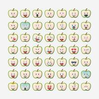 süß Grün Apfel mit Emoticons Vektor Symbol Illustration