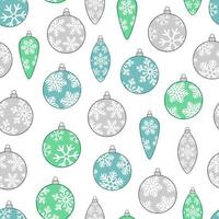 sömlös mönster med jul träd leksaker. bollar och koner målad med snöflingor. festlig bakgrund. Lycklig ny år vektor illustration.