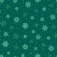 sömlös jul mönster med snöflingor på en grön bakgrund. vinter- dekoration. Lycklig ny år vektor illustration.