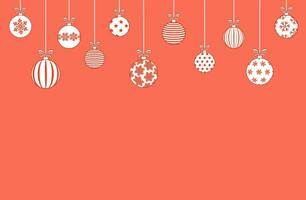 jul bakgrund med vit dekorerad bollar på röd bakgrund. Semester kort eller hälsning kort. Lycklig ny år vektor illustration.