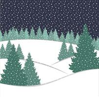 Tanne Schnee Wald. Winter Nacht Landschaft. Weihnachten Bäume. Schneefall. Urlaub Karte. glücklich Neu Jahr Vektor Illustration.