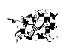 illustration av bönder uppflugen. vektor illustration. bild är isolerat på vit bakgrund. karaktär i de tecknad serie stil. pantsätta på häst med en spjut. affisch, baner, maskot.