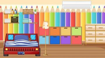 Innenarchitektur des Kinderzimmers mit Möbeln und Regenbogentapeten vektor