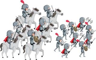 Gruppe von Rittern, die auf weißem Hintergrund in den Krieg ziehen vektor