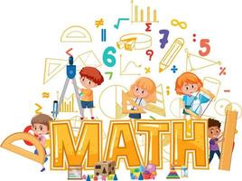 Mathe-Symbol mit Kindern und Mathe-Tools vektor