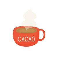 varm kakao platt illustration i röd kopp med inskrift. kaffe och varm choklad mugg. vektor