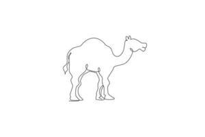 eine durchgehende Strichzeichnung des süßen arabischen Kamels. Naturschutz des Wildtier-Nationalparks. Safari-Zoo-Konzept. dynamische einzeilig zeichnende Design-Vektor-Illustrationsgrafik vektor
