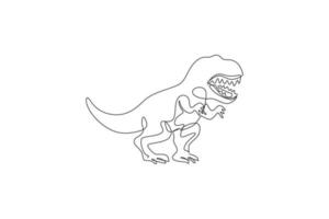 enda kontinuerlig ritning av skrämmande tyrannosaurus rex dinosaurier. förhistoriska museet logotyp koncept. trendig enradig design grafisk vektorillustration vektor