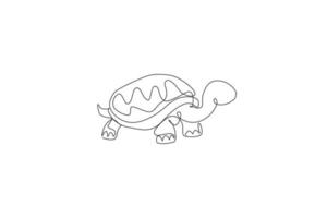 en kontinuerlig ritning av stora söta sköldpaddor på galapagos ö. bevarande av vilda djur nationalpark. safari zoo koncept. dynamisk enkel linje rita design grafisk vektor illustration