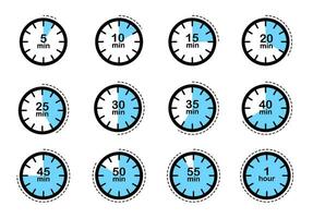 Timer, Uhr, Countdown Timer Symbole Satz. Etikette Kochen Zeit. Alarm Uhr Vektor Symbole.