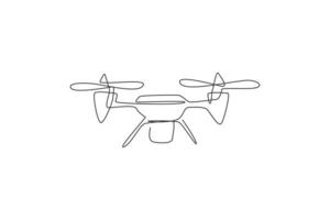 Eine einzige Strichzeichnung eines fliegenden Drohnenflugzeugs, unbemannte Flugzeugvektorgrafik. modernes Luftgerät für das Videografiekonzept. modernes Design mit durchgehender Linienführung vektor