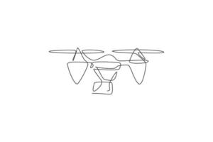 einzelne durchgehende Linienzeichnung eines fliegenden Drohnenflugzeugs, unbemanntes Flugzeug. Lufttransportfahrzeugkonzept. trendige Grafikdesign-Vektorillustration mit einer Linie zeichnen vektor