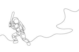 eine durchgehende Strichzeichnung eines Astronauten, der Baseball in der Weltraumgalaxie spielt. Spaceman gesundes Fitness-Sportkonzept. dynamische einzeilige Grafikdesign-Vektorillustration zeichnen vektor