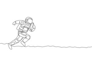 Eine durchgehende Strichzeichnung von Astronauten, die American Football in der Weltraumgalaxie praktizieren. Spaceman gesundes Fitness-Sportkonzept. dynamische einzeilig zeichnende Design-Vektor-Illustrationsgrafik vektor